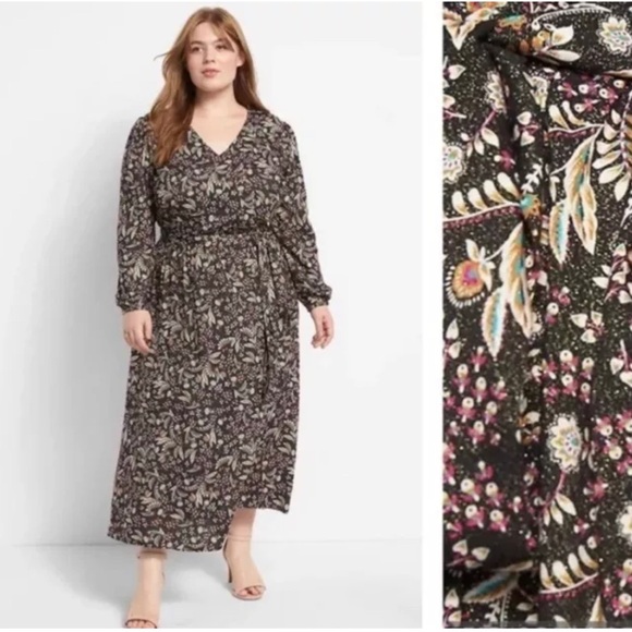 Lane Bryant Dresses & Skirts - Lane Bryant wrap black white Sleeves print Midi Dress